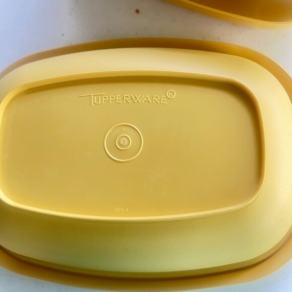 Vtg Tupperware 4Pc Microwave Steamer Strainer HarvestGold Bowl Set Divider & Lid - Picture 4 of 8
